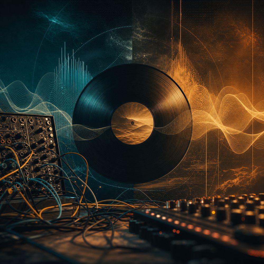 Abstract electronic album artwork with synth textures